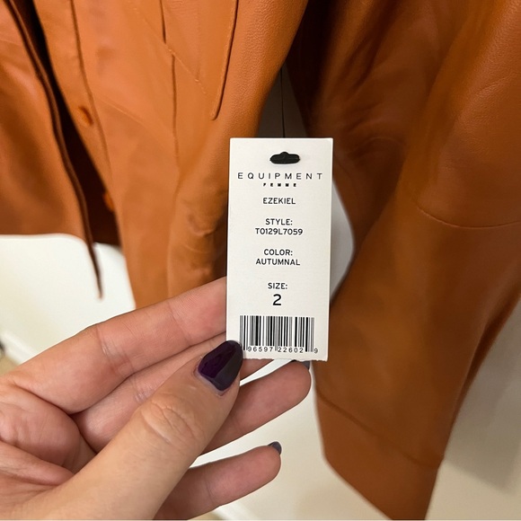 Equipment Ezekiel 100% Lamb Leather Shirt Jacket Womens 2 Tan Shacket NWT - Picture 9 of 11